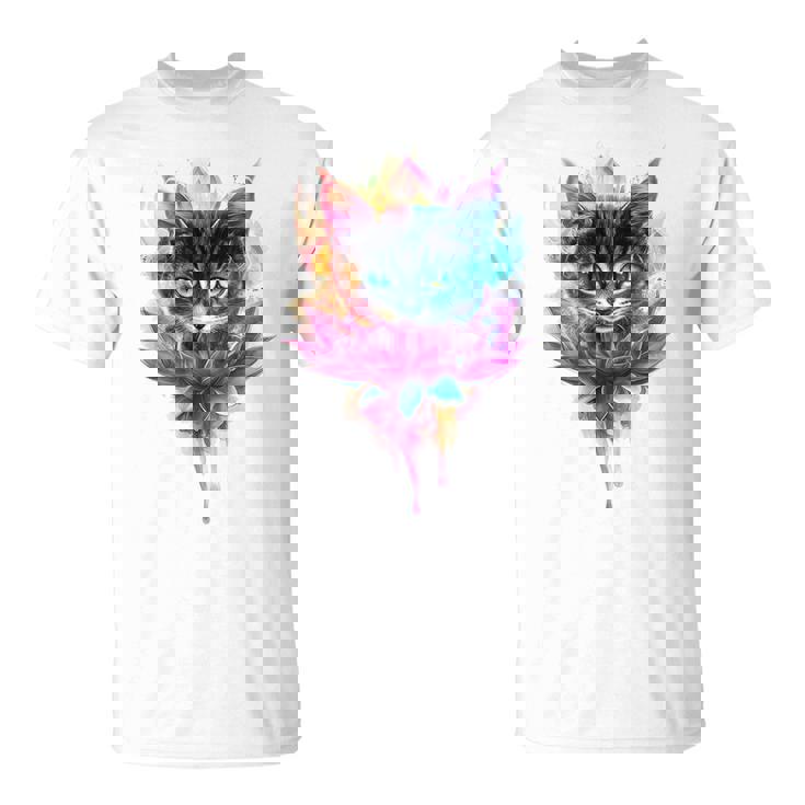 猫 花 カラフル かわいい アート 動物好き グラフィック 猫 Tシャツ