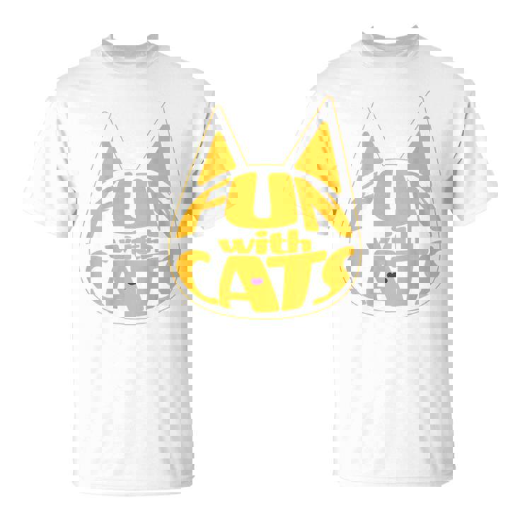 猫と一緒に楽しい！ バックプリント かわいい ねこ好き おもしろ Tシャツ