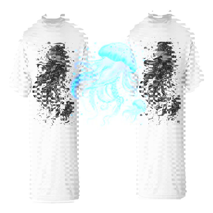 生物発光と水中世界クラゲ Tシャツ