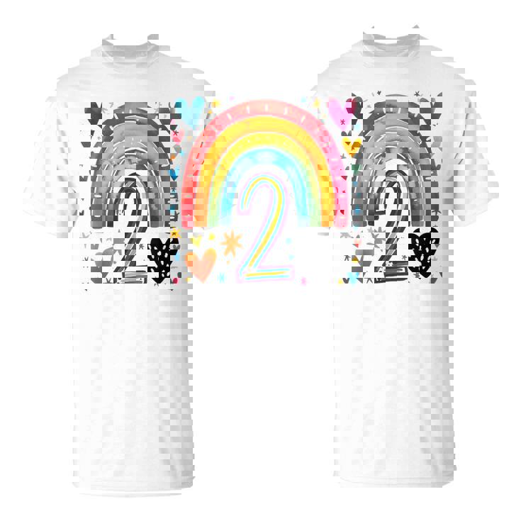 私はもう2歳 女の子のためのかわいいレインボーバースデーデザイン Tシャツ