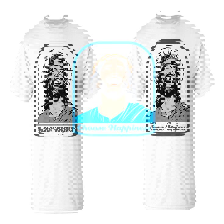 笑うイエス キリスト 喜び 幸せな笑顔 自信 いばらの冠 満足感 クリスマスプレゼント 贈り物 お土産 ポジティブ Tシャツ