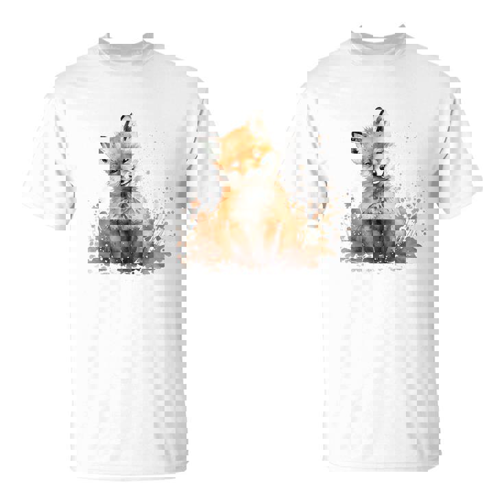 笑顔 水彩 キツネ 森林 動物 Tシャツ