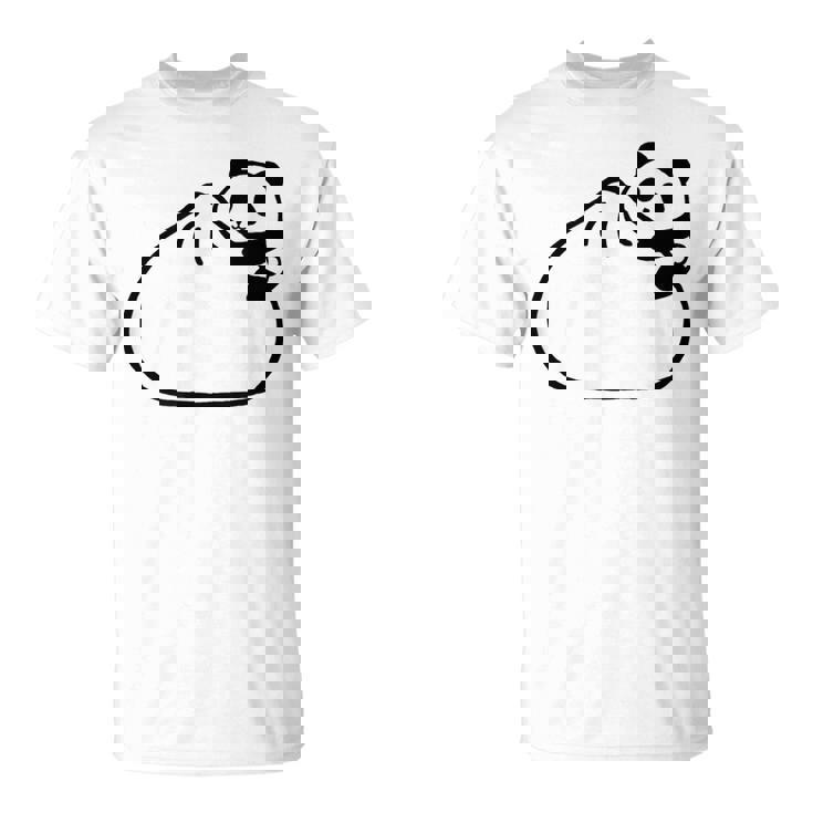 肉まんに抱きつくパンダ かわいい チャイナ 白黒 Panda Meat Bun Tシャツ