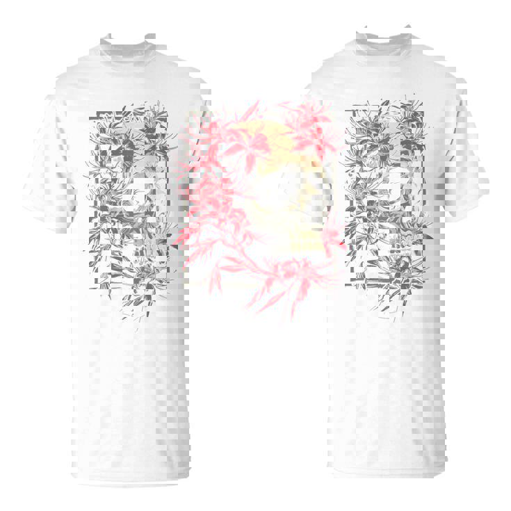 赤いクモのユリの花 日本の頭蓋骨 オタクのバックプリント Tシャツ