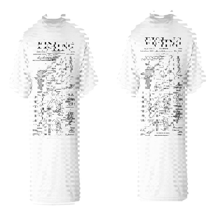 釣り ロッド タックル リール ルアー フィッシャーマン ヴィンテージ 特許 プリント Tシャツ