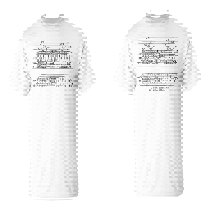 電車 ヴィンテージ 青写真 図 グラフィック 電気機関車 Tシャツ