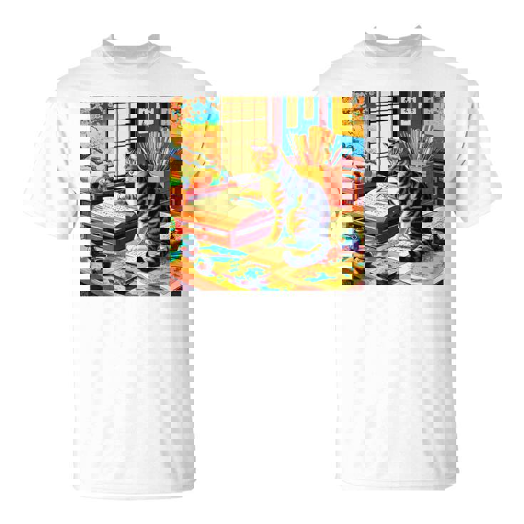 面白いtシャツ 猫 ネコ 読書 勉強 メンズ 猫好き グッズ おもしろ 面白い 服 ネタ 猫の下僕 浮世絵 長袖tシャツ Tシャツ