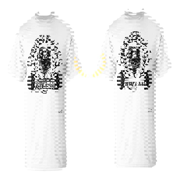 面白いチキンレッグバーベルワークアウトジム。 Tシャツ