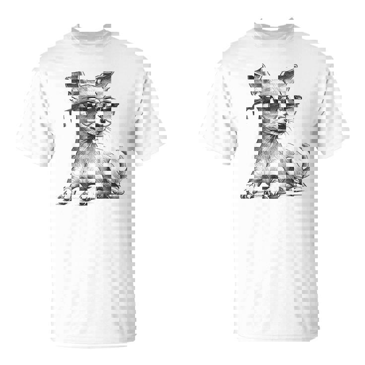 面白いミニチュアピンシャードッグミニピンサングラスデザイン。 Tシャツ