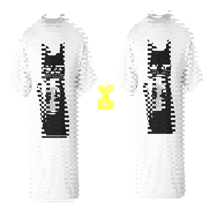 面白い黒猫はビールが大好きおもしろいビール好き Tシャツ