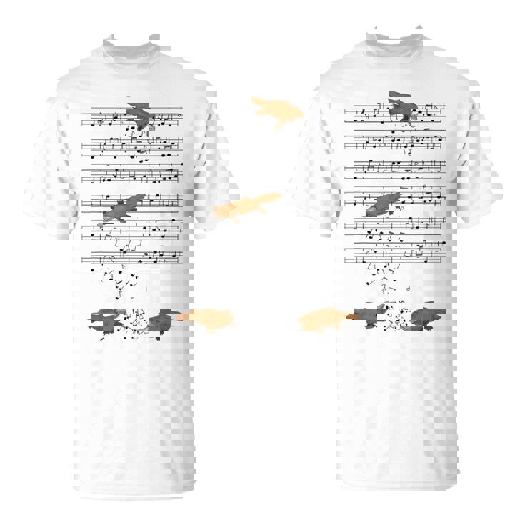 音符で遊ぶ面白いカモノハシ Tシャツ