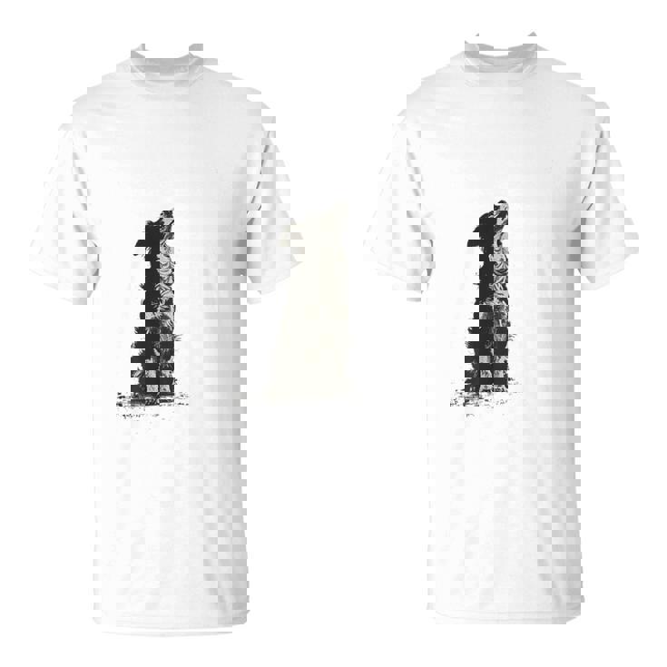 飼い主を見ているボーダーコリー 農場の犬 Tシャツ