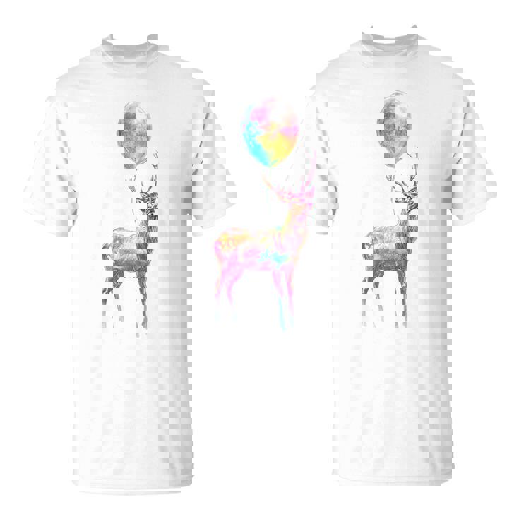 鹿 カラフル モチーフ 抽象 動物 プリント アート 鹿 Tシャツ