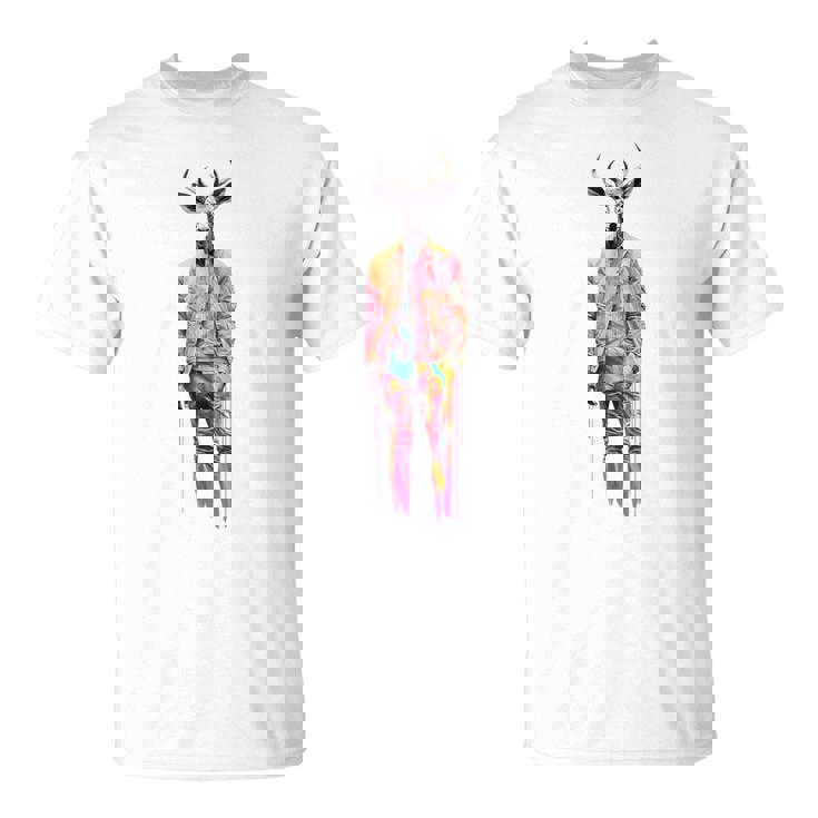 鹿 人間 アート カラフル 動物 絵画 グラフィック 鹿 Tシャツ