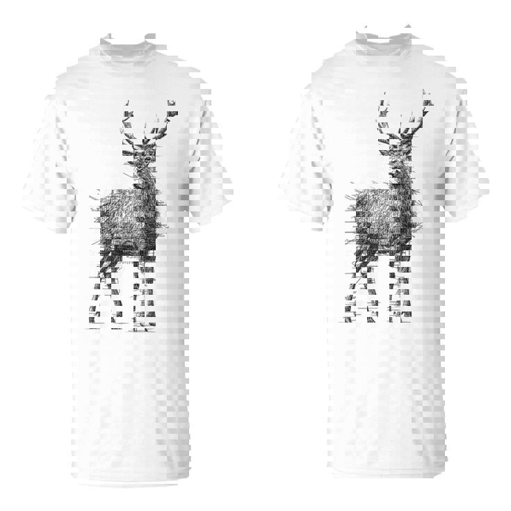 鹿 絵 グラフィック 動物 アート モチーフ 鹿 Tシャツ