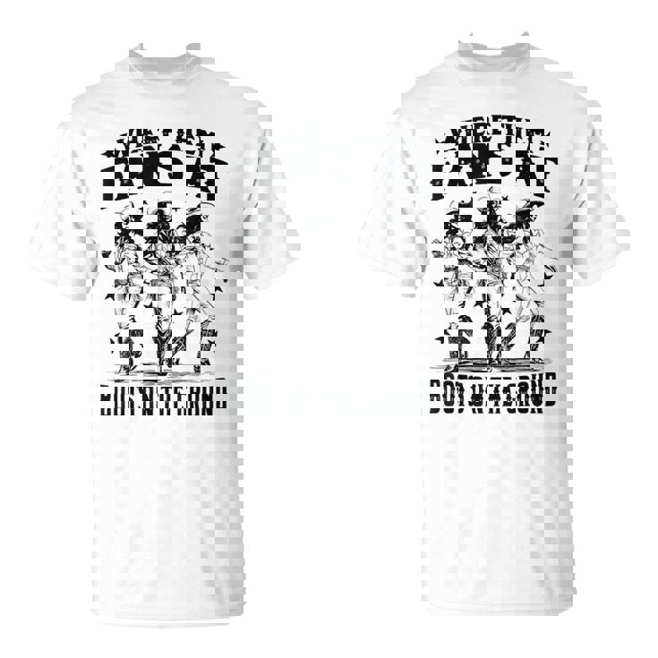 黒のカウガールウエスタンカントリーロデオライニングブーツグランド Tシャツ