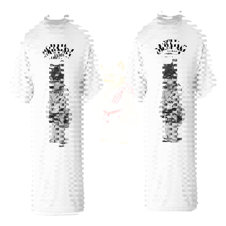 黒柴犬 柔道空手マスター 白柔道師 Tシャツ