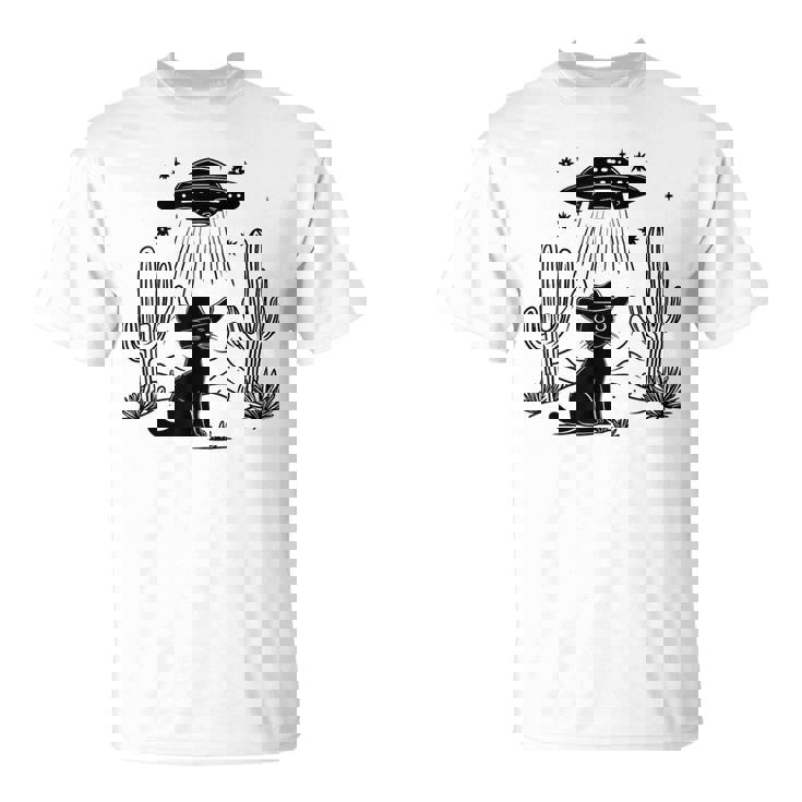 黒猫 カウボーイハット ウェスタン Ufo エイリアン 面白い かわいい Tシャツ