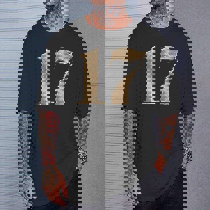 17 セブンティーン 誕生日 お気に入り 数字 フルール・ド・リス デザイン Tシャツ 彼への贈り物