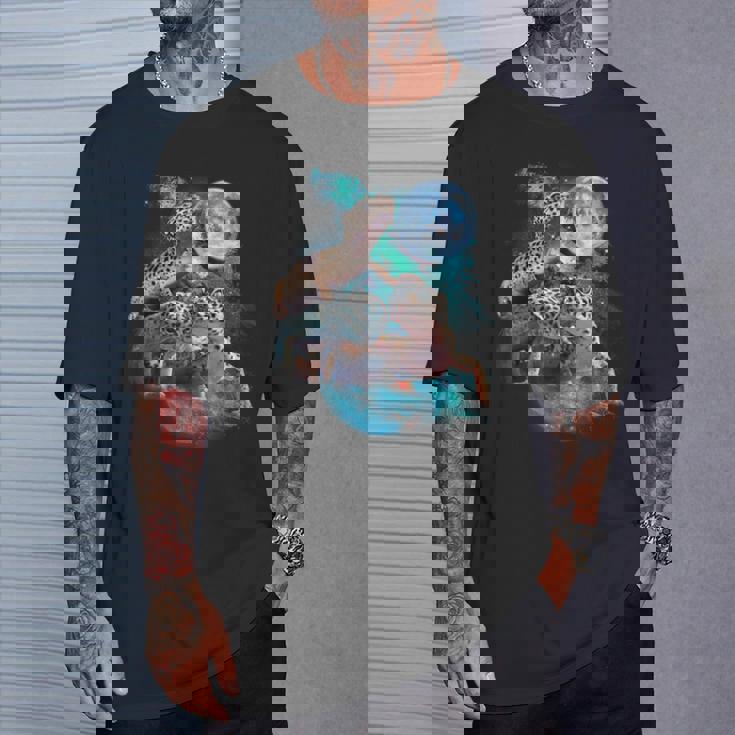 3ムーンヤモリ面白い爬虫類ヒョウトカゲヤモリアートノベルティ Tシャツ 彼への贈り物