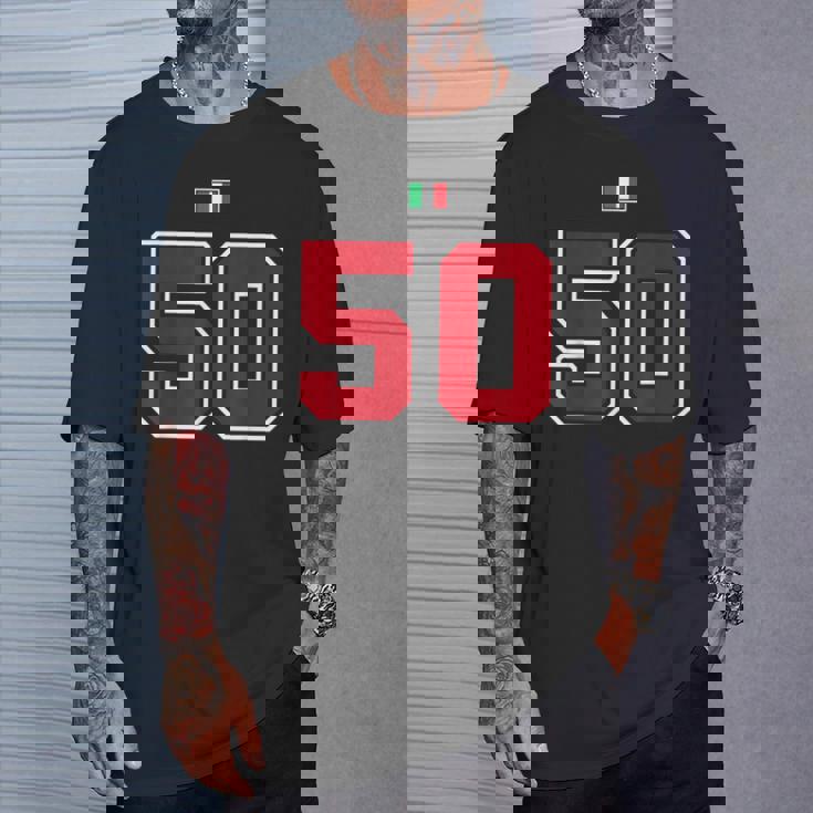 50 ナンバー カレッジスタイル ヴィンテージ 赤 白 イタリア国旗 Tシャツ 彼への贈り物