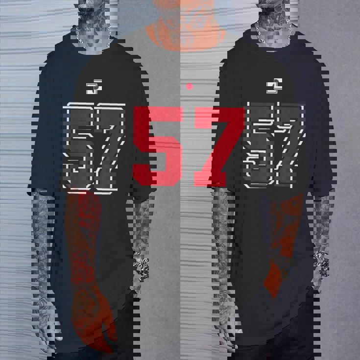 57 ナンバー カレッジスタイル ヴィンテージ 赤 白 日本国旗 Tシャツ 彼への贈り物