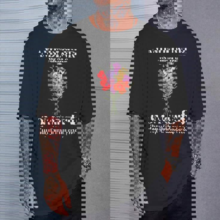 8月6日 誕生 花 グラジオラスとポピー 8月の誕生日 Tシャツ 彼への贈り物