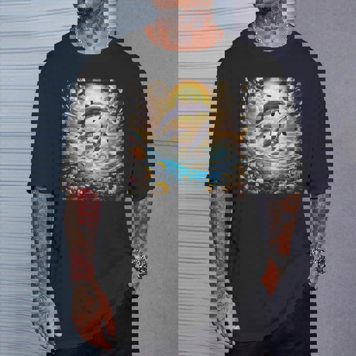 90年代イルカ、アロハ ハワイアン イルカ、カラフルなビーチ Tシャツ 彼への贈り物