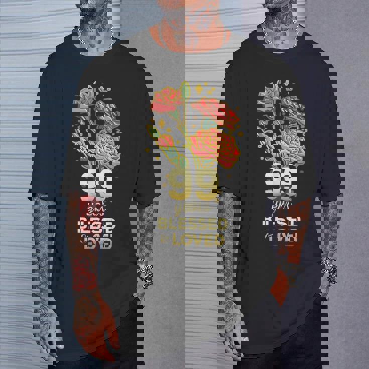 99歳祝福され愛された花 99歳の誕生日お母さんおばあちゃん Tシャツ 彼への贈り物