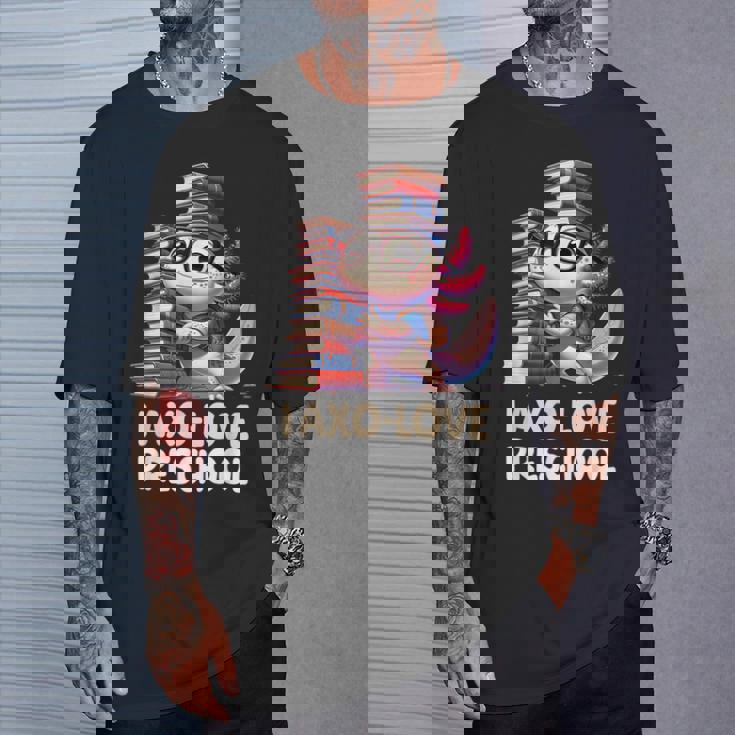 I Axo Love Presschool Axolotl 新学期読書 Tシャツ 彼への贈り物