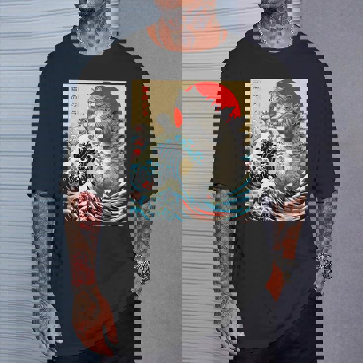 Catzilla Cat 日本アート 面白い猫 ギフト 男性 女性 子供 Tシャツ 彼への贈り物