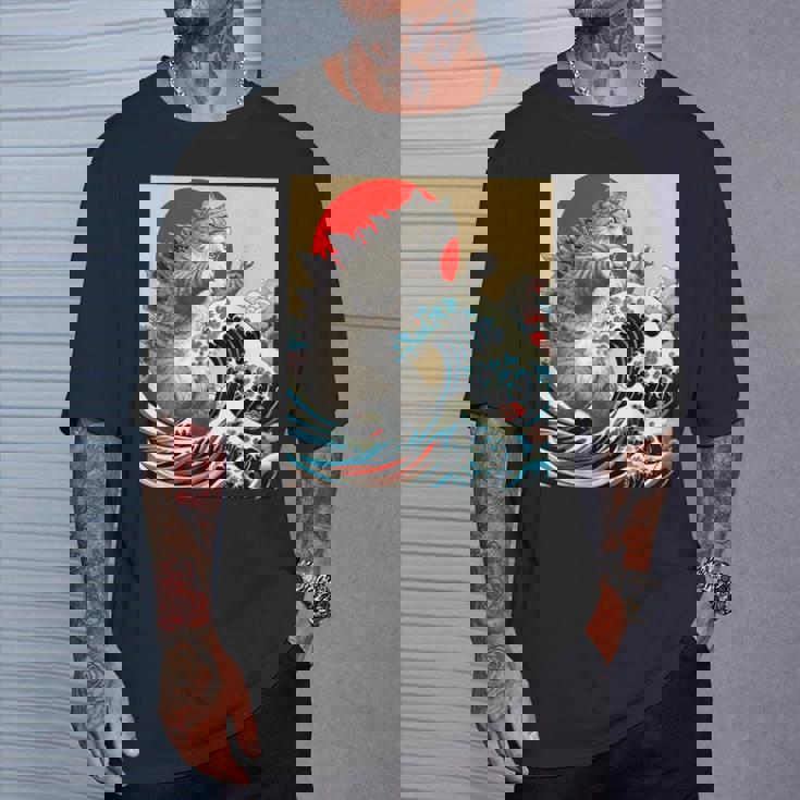 Catzilla 猫日本美術面白い猫 Tシャツ 彼への贈り物