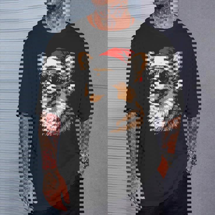 Corgi サンタハット 面白い かわいい 犬 ママ お父さん クリスマス 長袖tシャツ Tシャツ 彼への贈り物