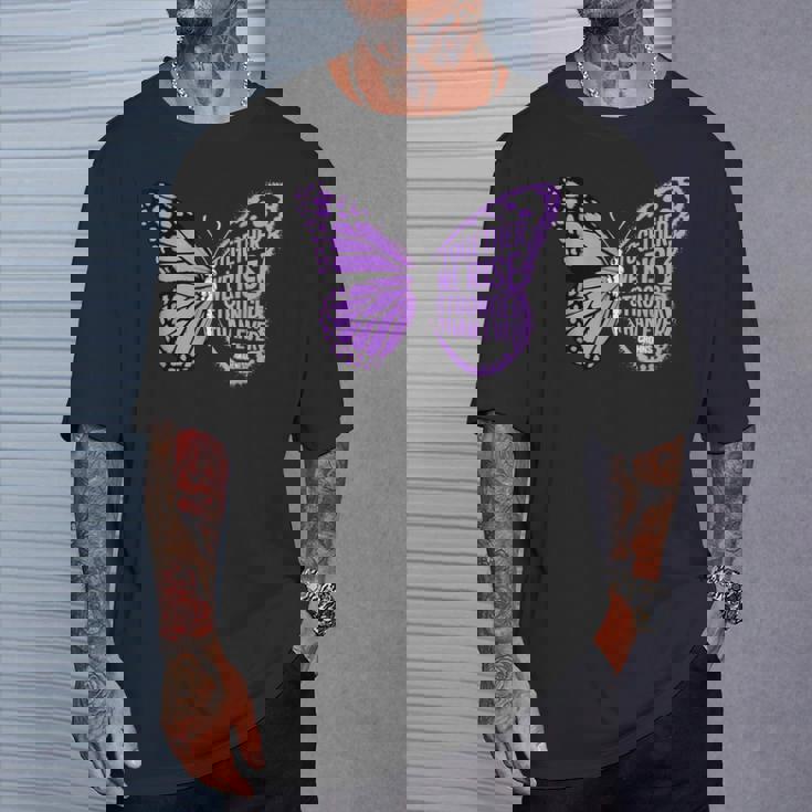 Crohns Awareness Together We Rise パープルリボン バタフライ Tシャツ 彼への贈り物