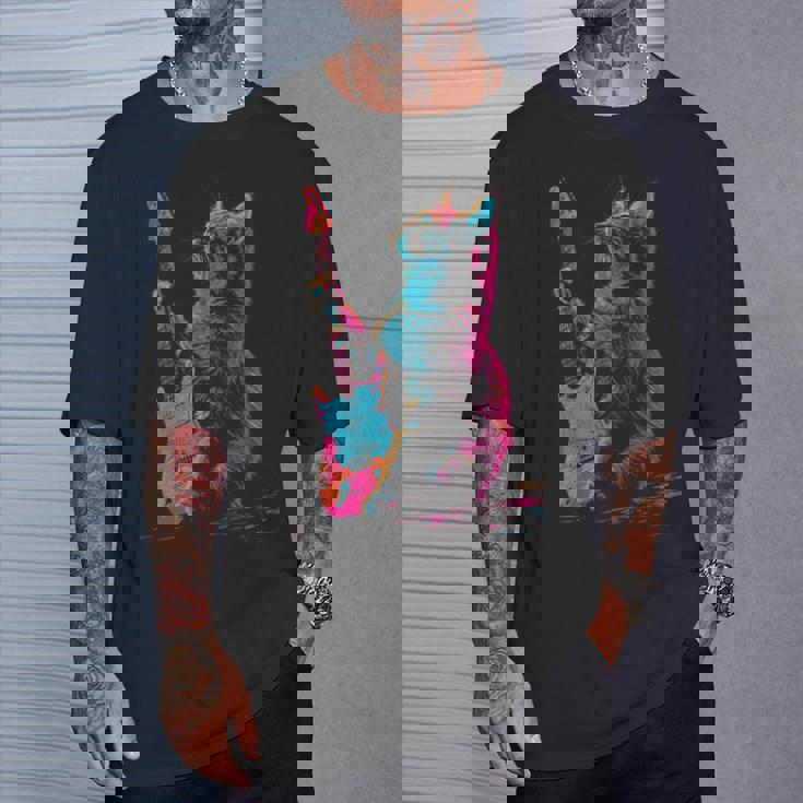 Feline Groove ロックギター 猫デザイン 音楽愛好家向け Tシャツ 彼への贈り物