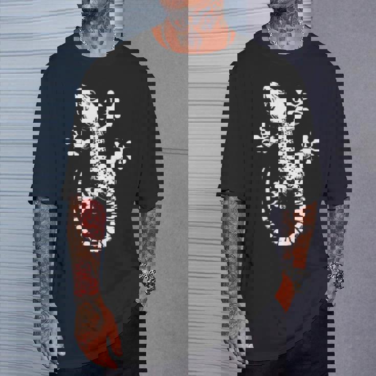 Gecko Dad Mom Lover モノクロ ヤモリ Tシャツ 彼への贈り物