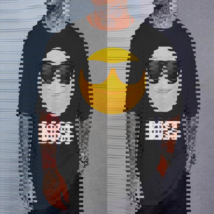 Girl & Boy Boss サングラス 顔文字シャツ クールな顔 Tシャツ 彼への贈り物