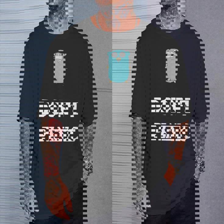 Golang Gopher プログラミング ユーモア Don't Panic Coding Developer Tシャツ 彼への贈り物