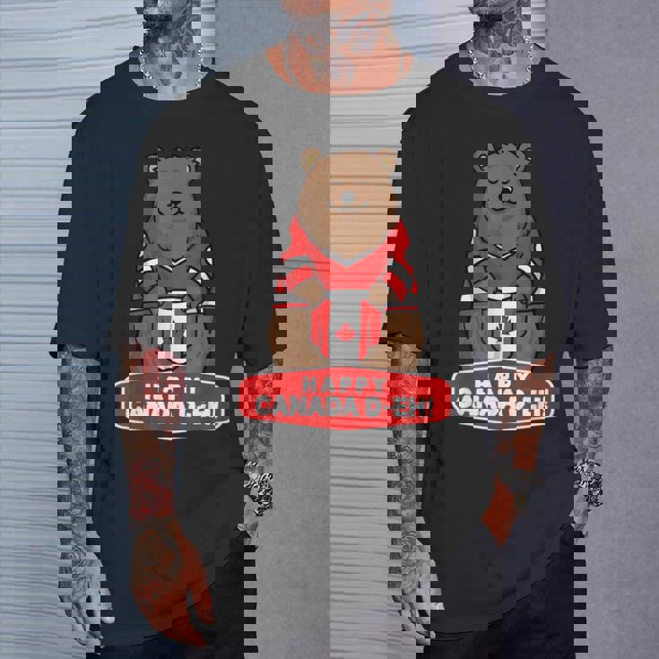 Happy Canada Day 面白いカナダのクマの旗 Tシャツ 彼への贈り物