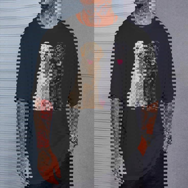 Happy Two Labradors ゴールデンブラック ラボレトリバー Mom Dad Tシャツ 彼への贈り物