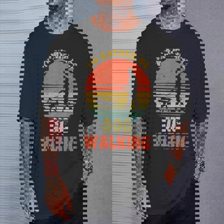 I'd Rather Be Dog Walking レトロ ラブドッグウォーカー Tシャツ 彼への贈り物