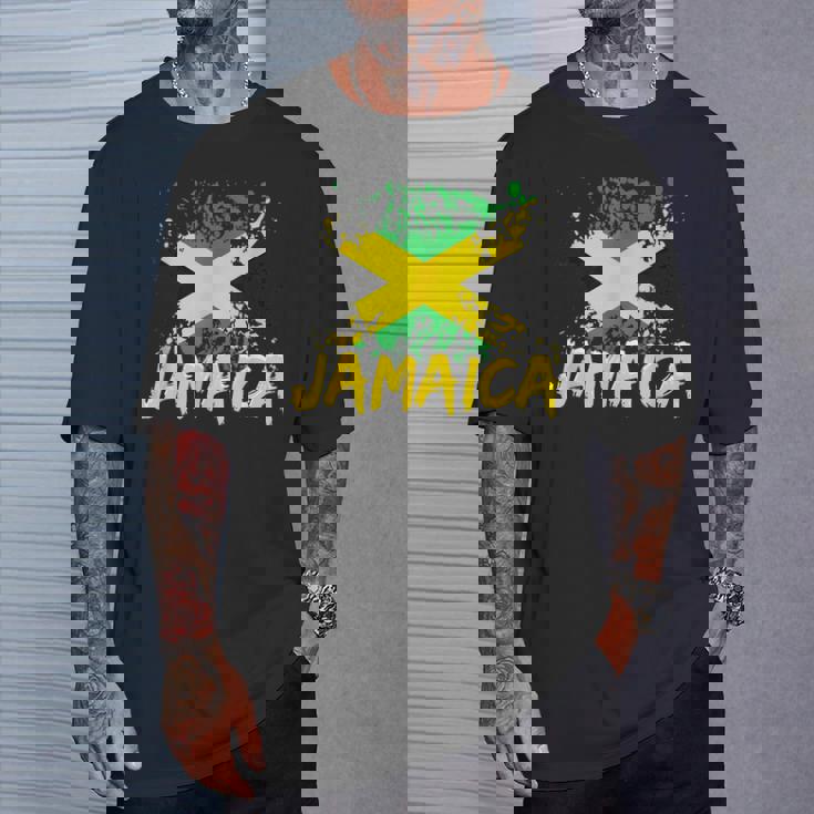 Jamaica Retro Vintage Watercolors Sport Jamaican Flag T-Shirt Gifts for Him