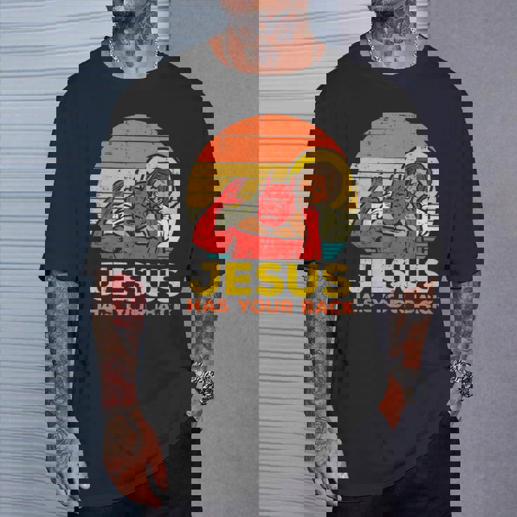 Jesus Has Your Back 柔術 レトロ クリスチャン Tシャツ 彼への贈り物