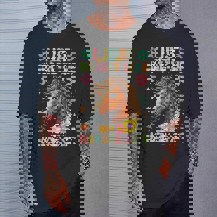 Just Really Like Horses グルーヴィーな乗馬 乗馬 Tシャツ 彼への贈り物