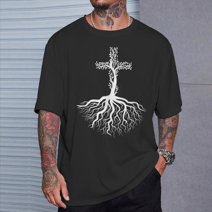 Las Raíces De La Fe En Jesús Run Deep Christian Camiseta unisex Regalos para él