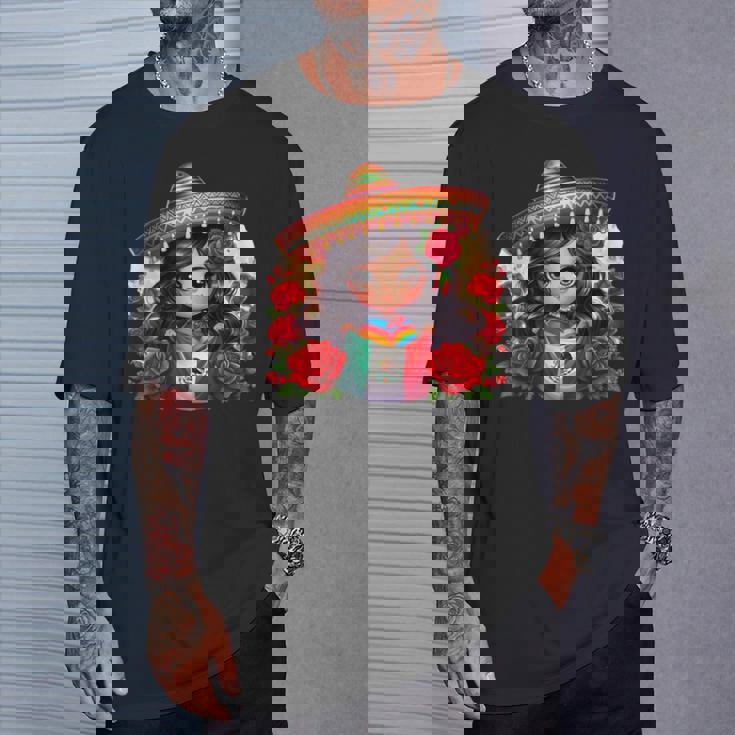 Long Haired Curvy Mexican Chibi Zarape Roses Mexican Pride Tシャツ 彼への贈り物