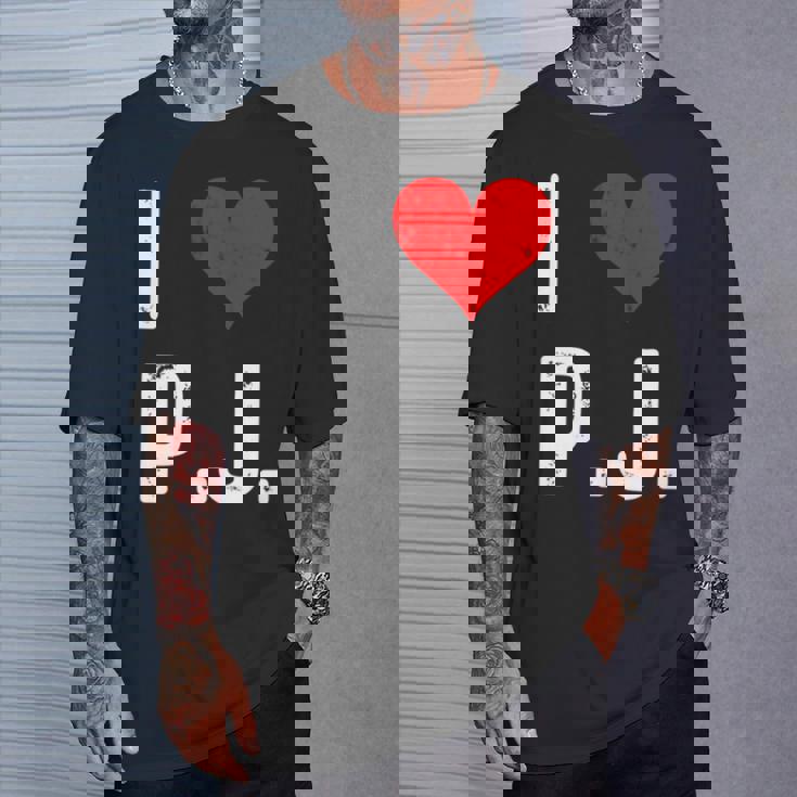 I Love Pj PJ ハート アンティーク調 長袖tシャツ Tシャツ 彼への贈り物