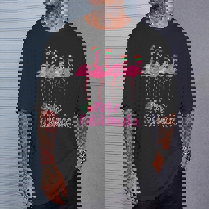 Mele Kalikimaka フラミンゴ ハワイ トロピカルファミリー Tシャツ 彼への贈り物