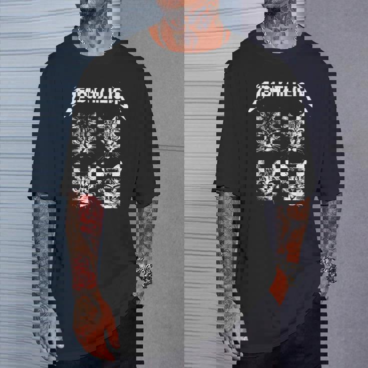 Meowtallica ブラック ホワイト 面白い パロディバンド 猫 子猫 恋人 Tシャツ 彼への贈り物