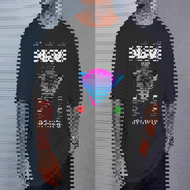 Miami Is Calling & I Must Go Illustration Graphic s Tシャツ 彼への贈り物